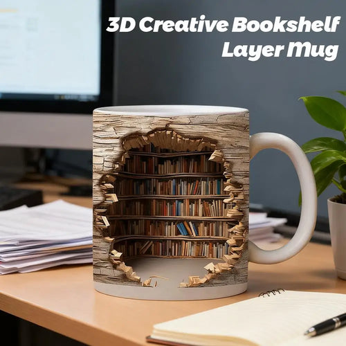 3D Library Book Mug Ceramic Shelf Mug Creative Space Design Multi-Purpose Mug Coffee Cup Study Milk Cup Friends Birthday Gift