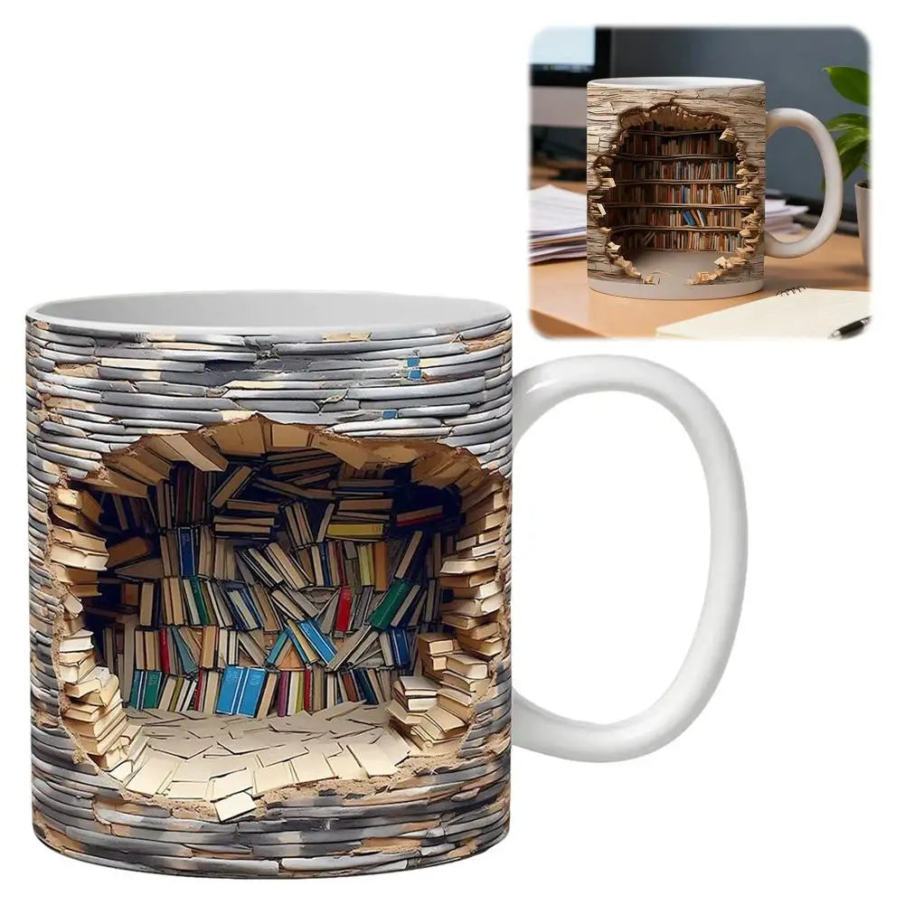 3D Library Book Mug Ceramic Shelf Mug Creative Space Design Multi-Purpose Mug Coffee Cup Study Milk Cup Friends Birthday Gift