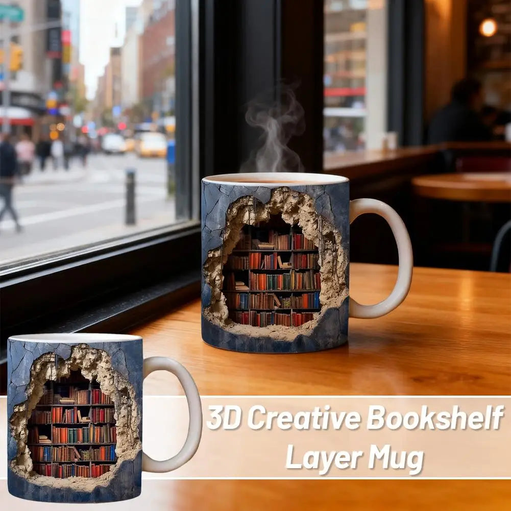 3D Library Book Mug Ceramic Shelf Mug Creative Space Design Multi-Purpose Mug Coffee Cup Study Milk Cup Friends Birthday Gift